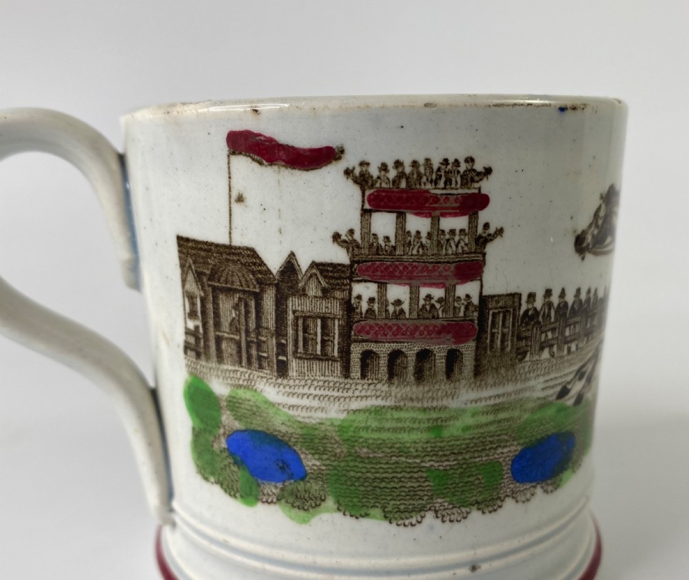 English pottery child’s mug, Racing,  c. 1840. View VII