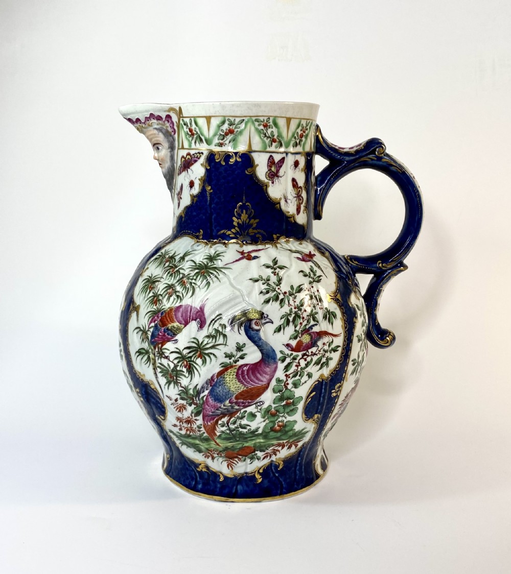Worcester ‘Exotic Birds’ cabbage leaf moulded jug, c. 1770.