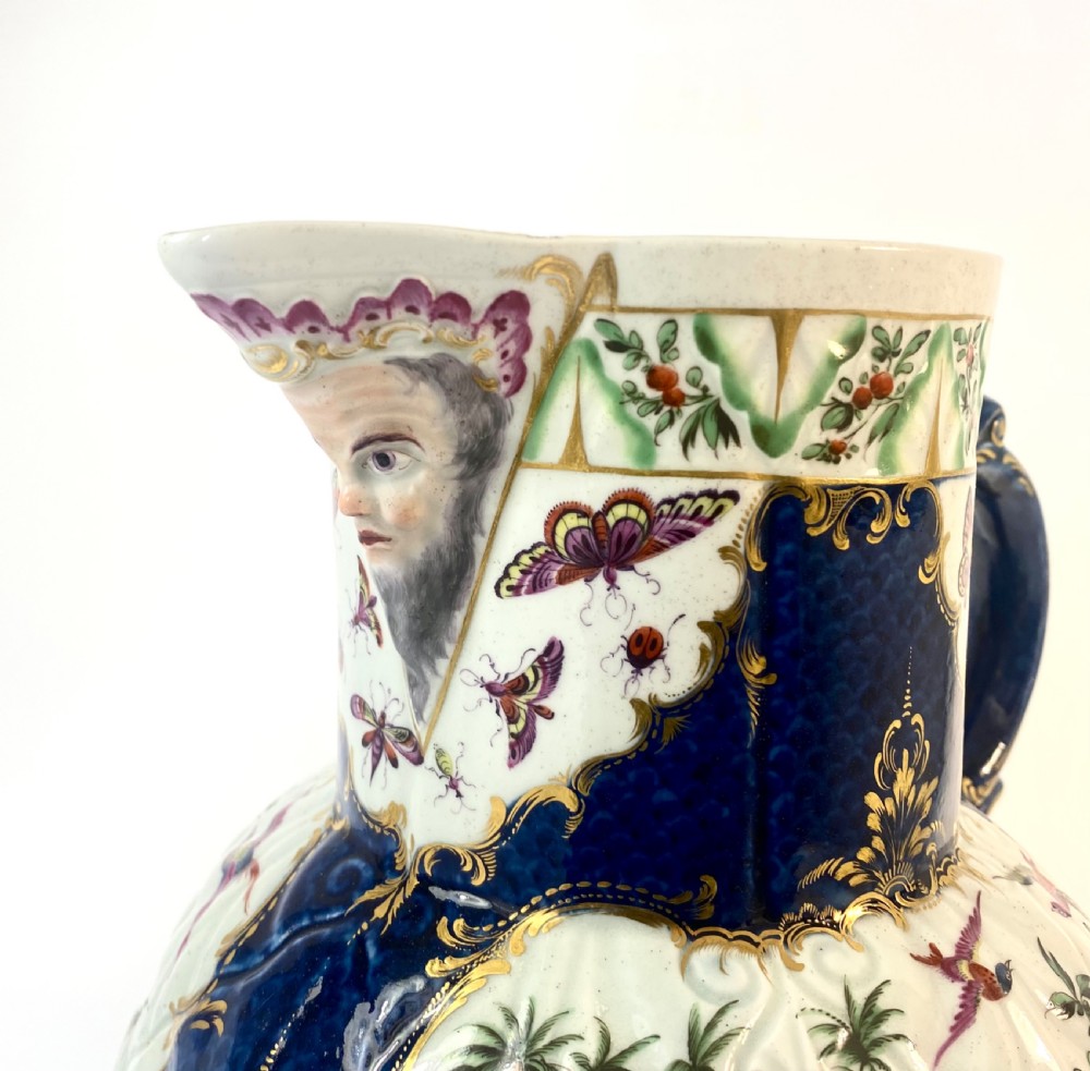 Worcester ‘Exotic Birds’ cabbage leaf moulded jug, c. 1770. View IX