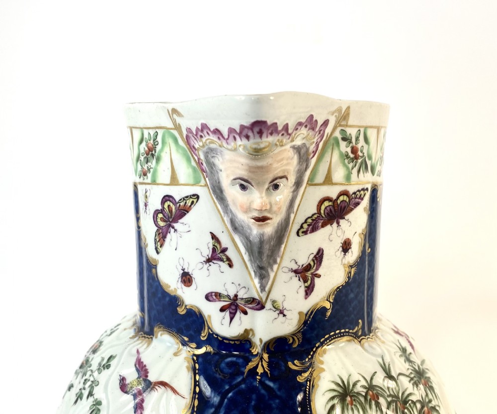 Worcester ‘Exotic Birds’ cabbage leaf moulded jug, c. 1770. View XI