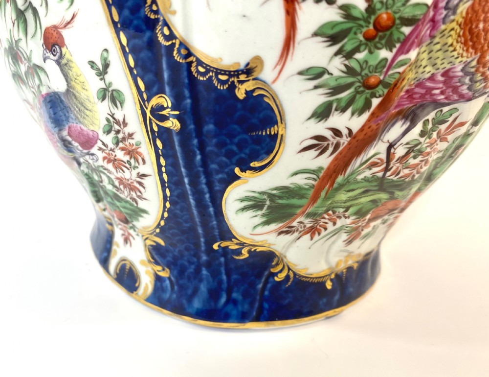 Worcester ‘Exotic Birds’ cabbage leaf moulded jug, c. 1770. View XIV