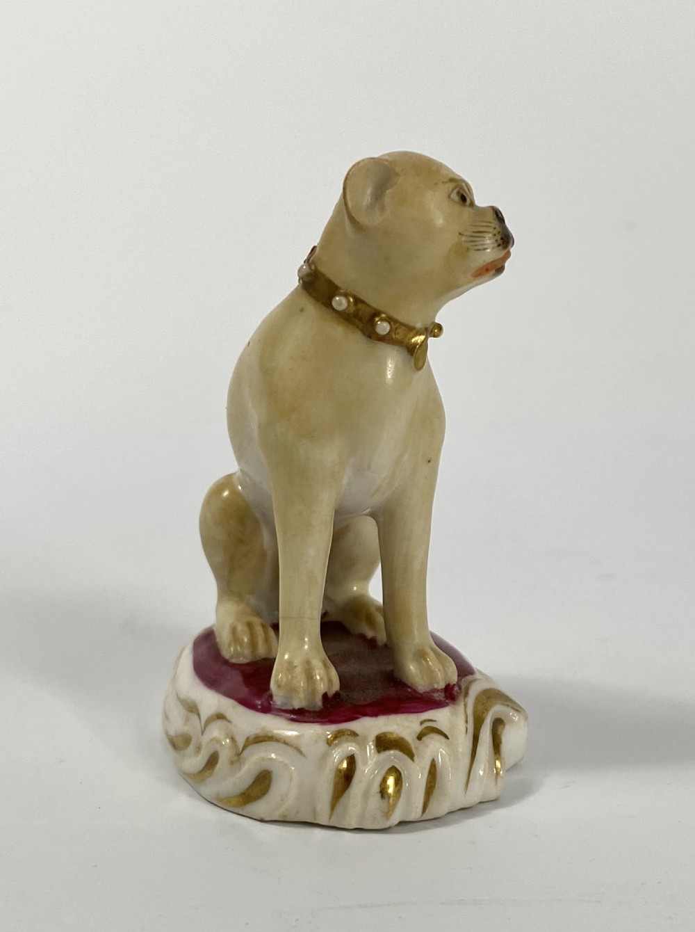Rockingham porcelain pug dog, c. 1835. View X
