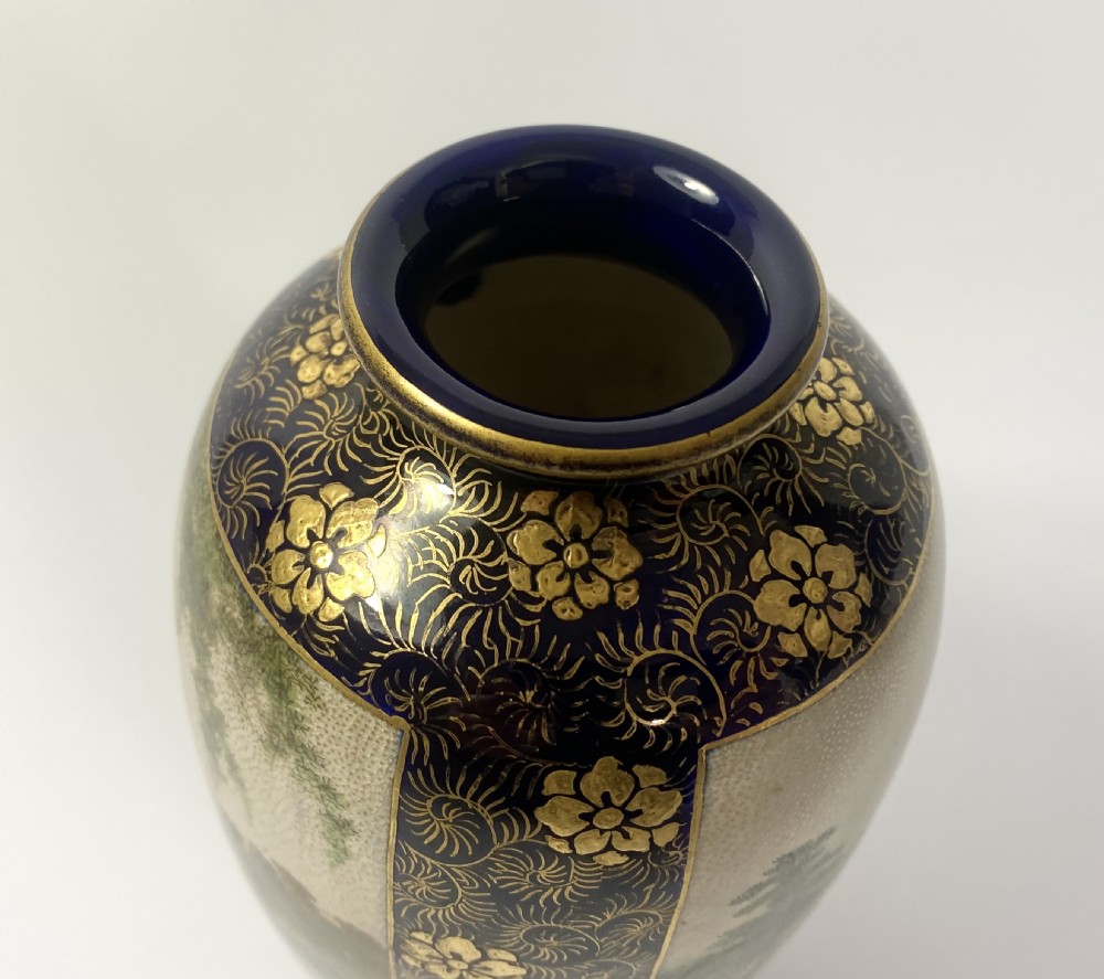 Pair Satsuma pottery vases. Kinkozan. Meiji Period. View VIII