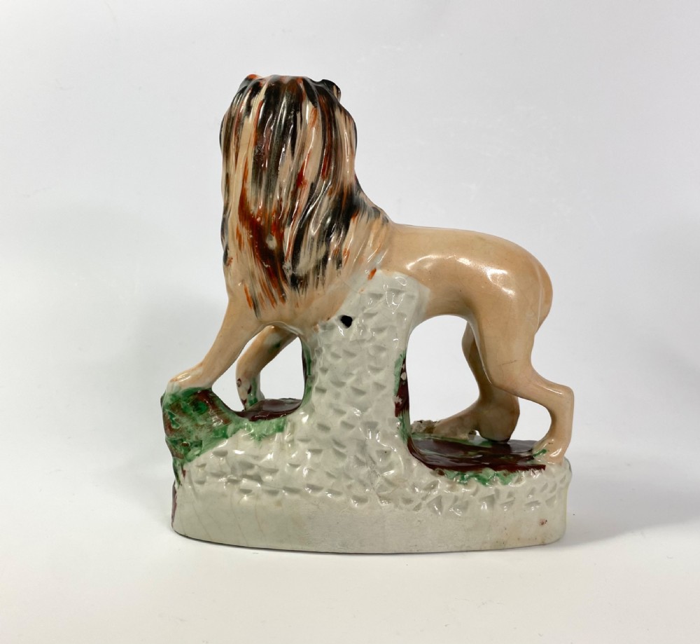 Pair Staffordshire pottery Lions, Thomas Parr, c. 1860. View IV