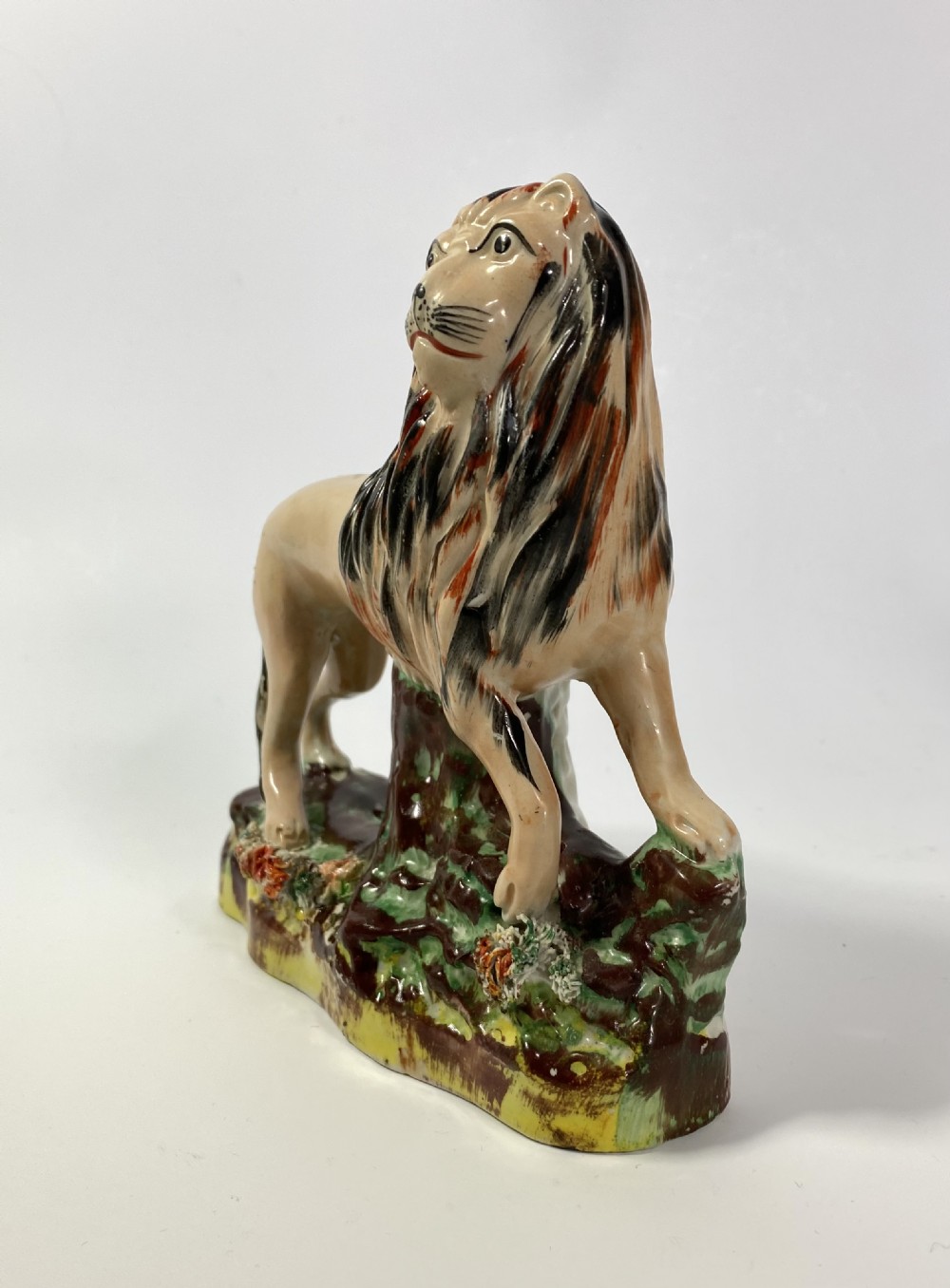 Pair Staffordshire pottery Lions, Thomas Parr, c. 1860. View VI