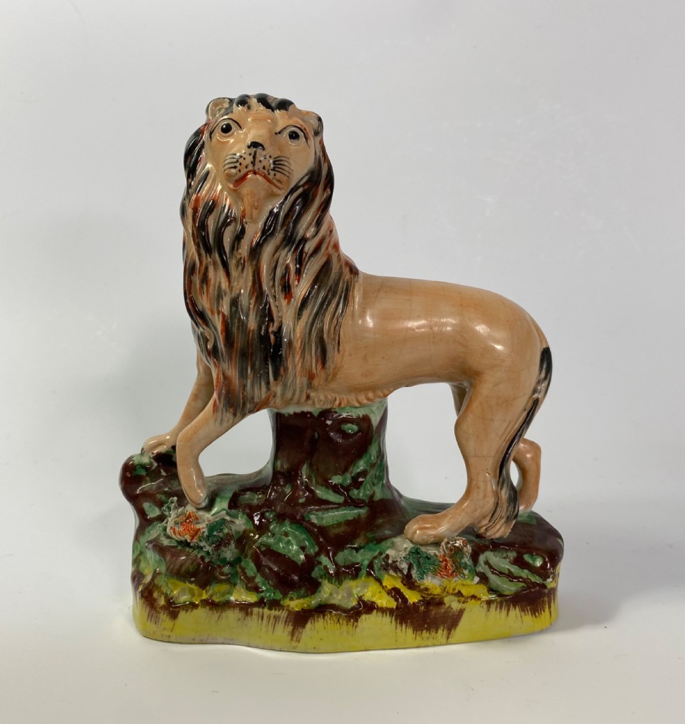 Pair Staffordshire pottery Lions, Thomas Parr, c. 1860. View VIII