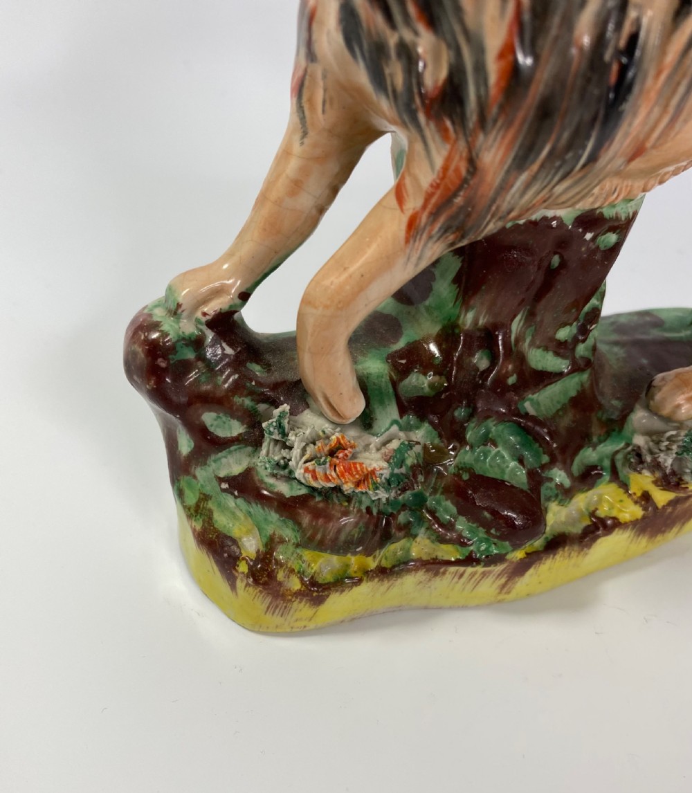 Pair Staffordshire pottery Lions, Thomas Parr, c. 1860. View XII