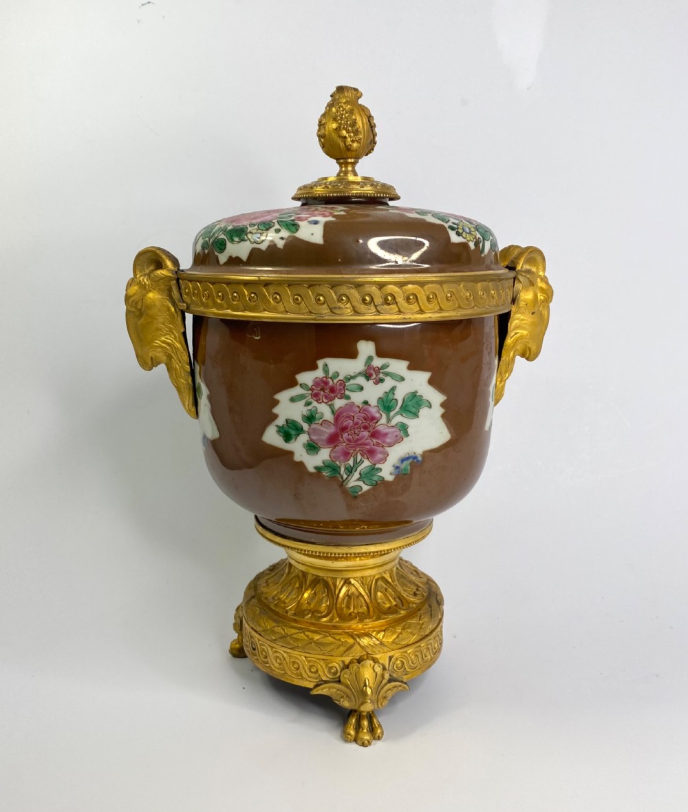 Pair Chinese porcelain & ormolu bowls, c. 1750. Qianlong Period. View VIII