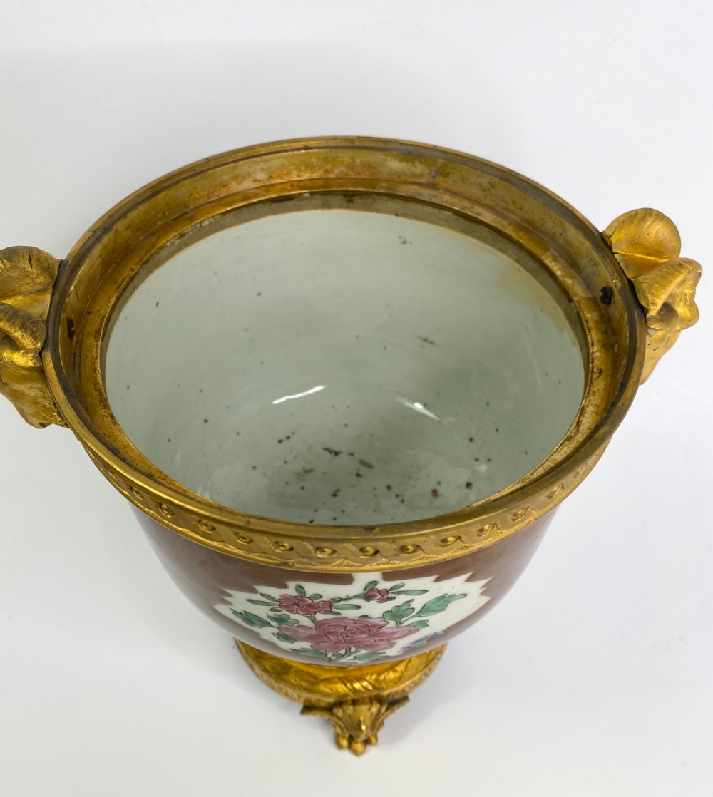 Pair Chinese porcelain & ormolu bowls, c. 1750. Qianlong Period. View IX
