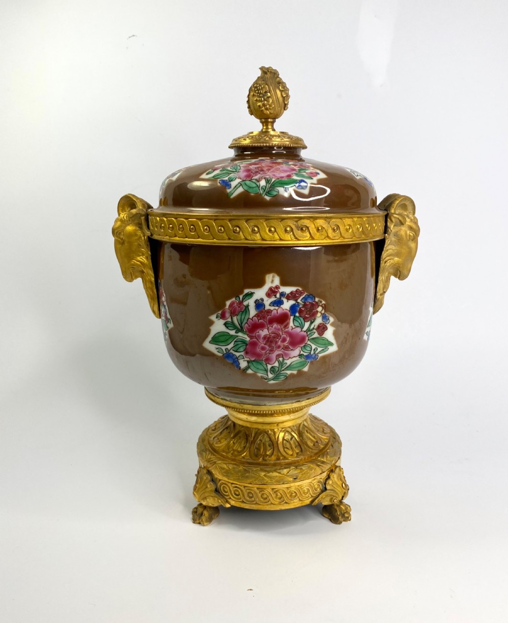 Pair Chinese porcelain & ormolu bowls, c. 1750. Qianlong Period. View XVI
