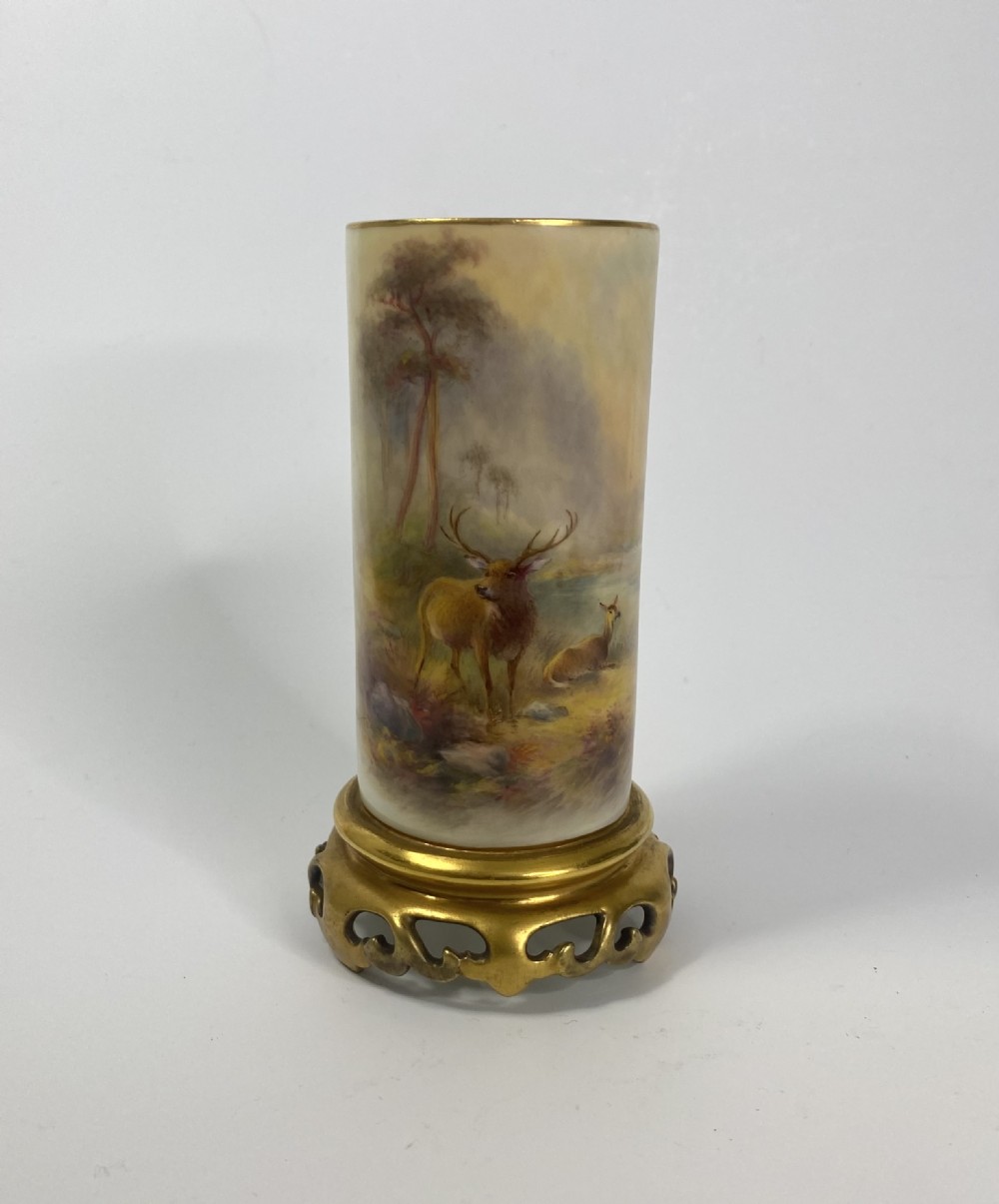 Royal Worcester vase, Stags, Harry Stinton, d. 1934.