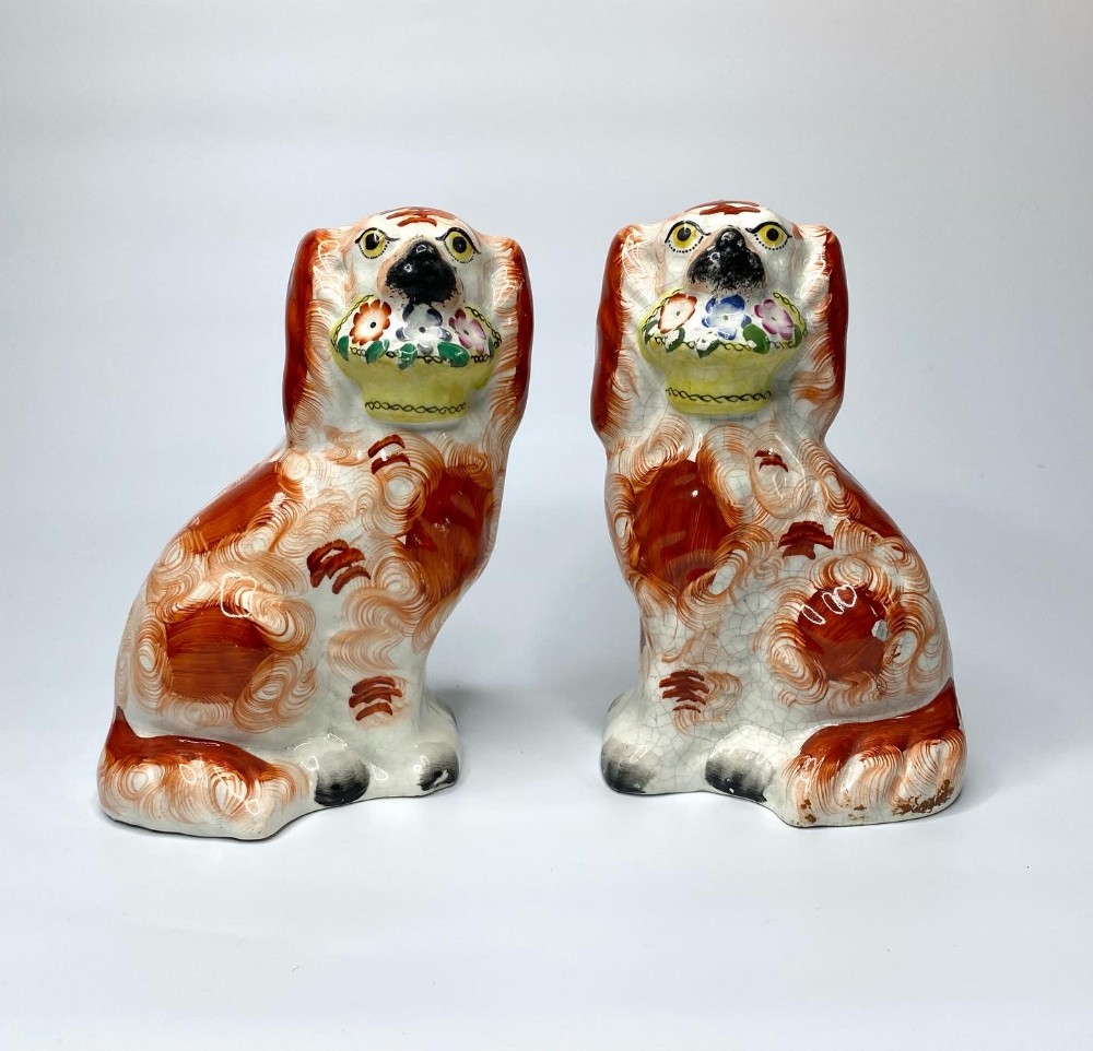 Staffordshire pottery ‘Basket of Flowers’ Spaniels, c. 1860.