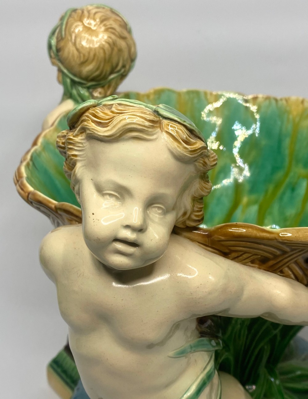Minton Majolica Cherubs basket, dated 1863. View X