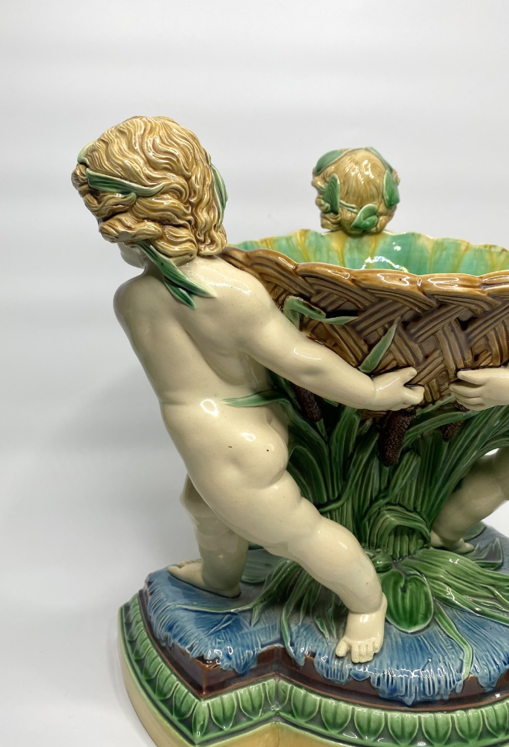 Minton Majolica Cherubs basket, dated 1863. View XII