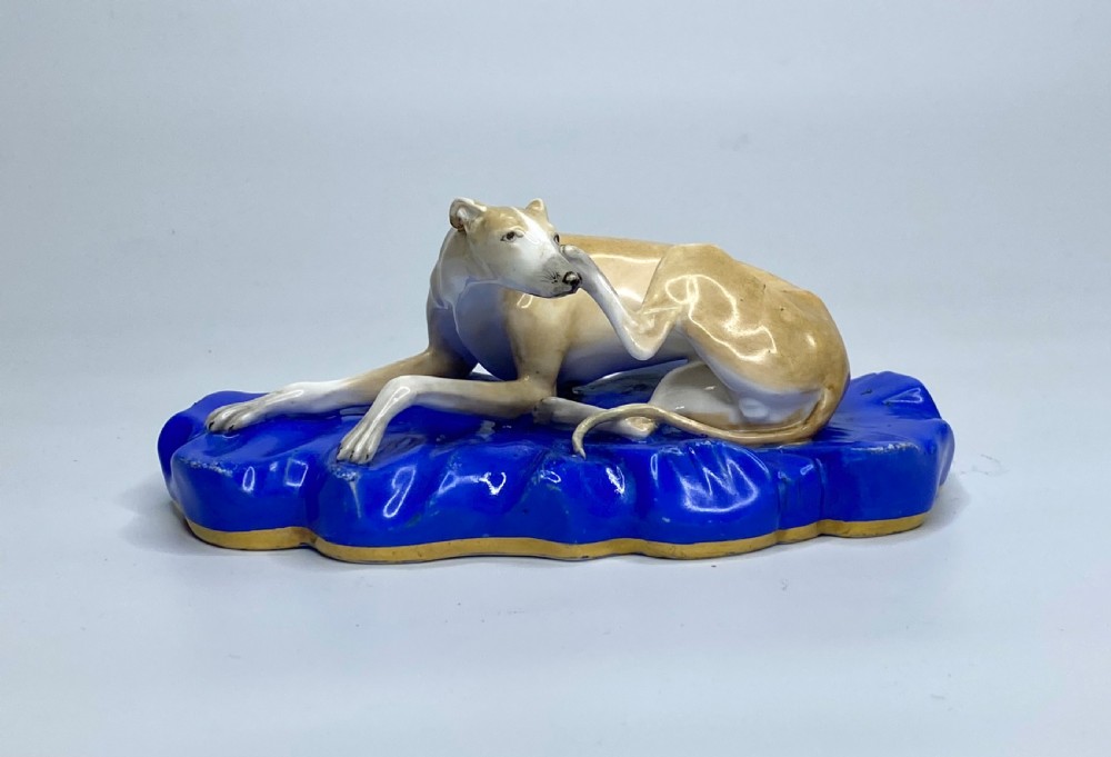 Copeland porcelain recumbent Greyhound, c. 1830. View II