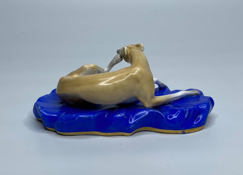 Copeland porcelain recumbent Greyhound, c. 1830. View V