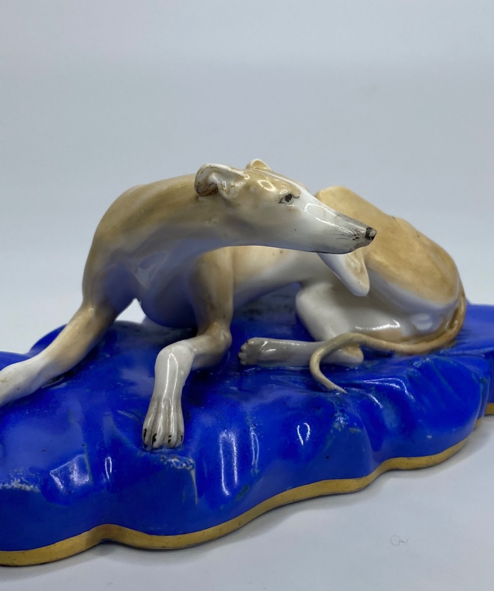 Copeland porcelain recumbent Greyhound, c. 1830. View VI