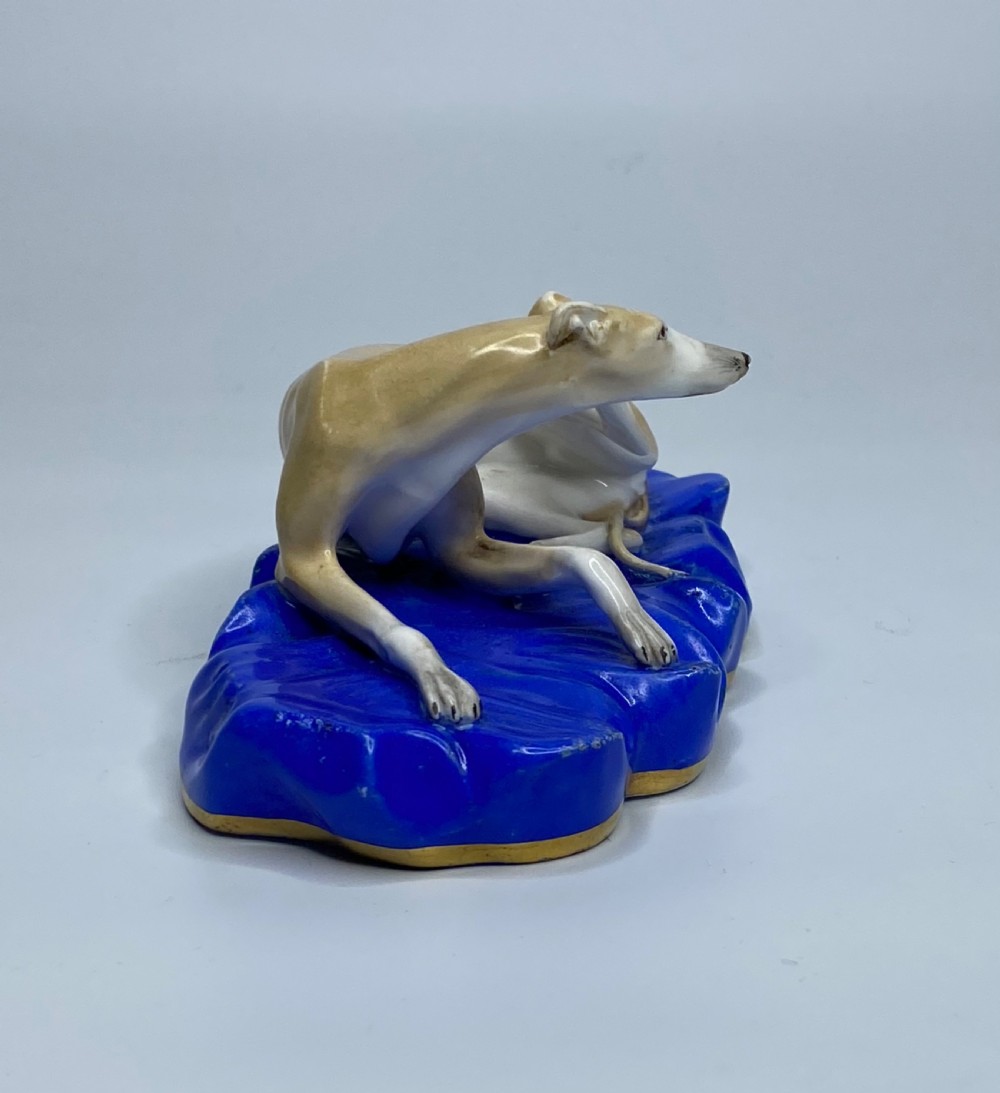 Copeland porcelain recumbent Greyhound, c. 1830. View IX