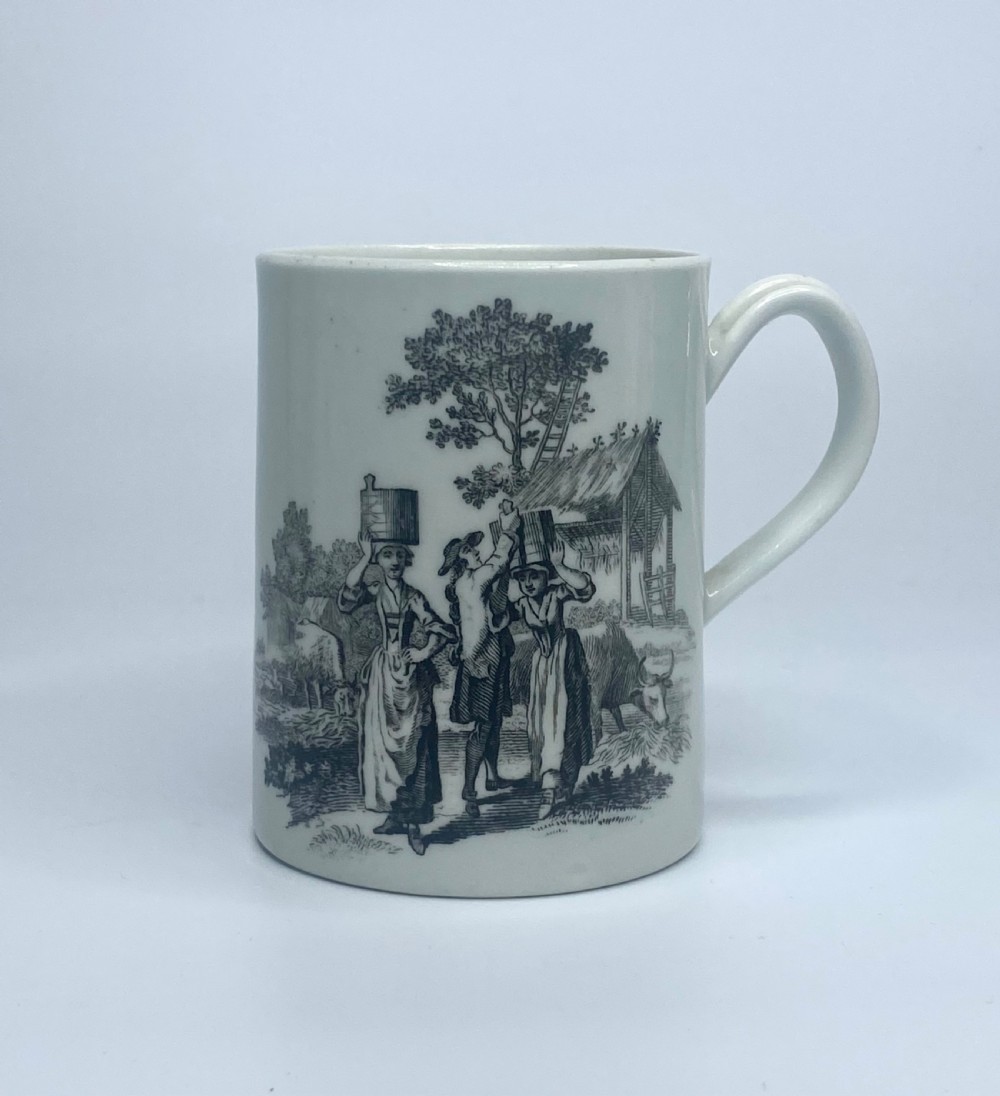 Worcester porcelain mug, ‘Bagpiper’ & ‘Milkmaids’, c. 1770. View II