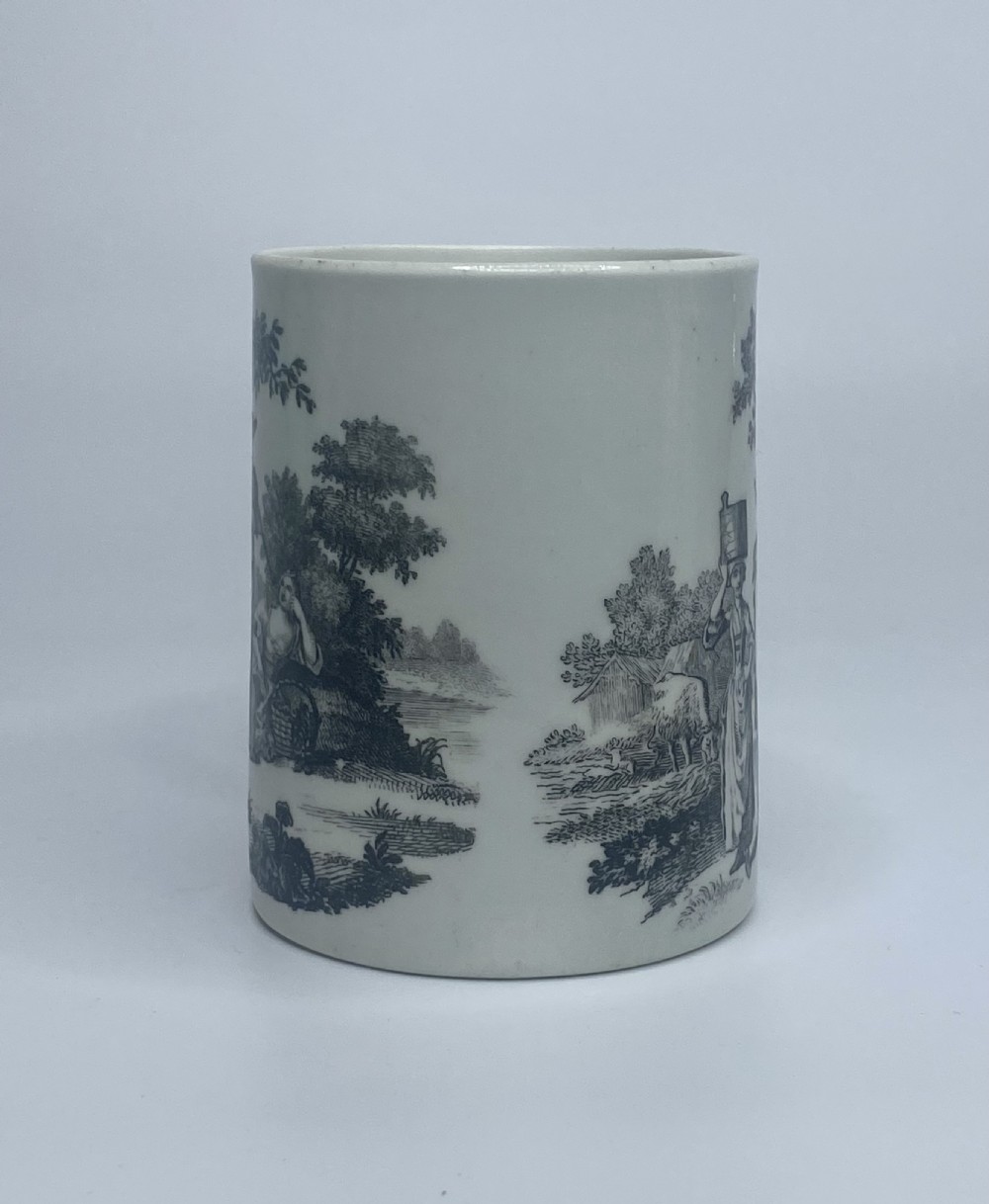 Worcester porcelain mug, ‘Bagpiper’ & ‘Milkmaids’, c. 1770. View III