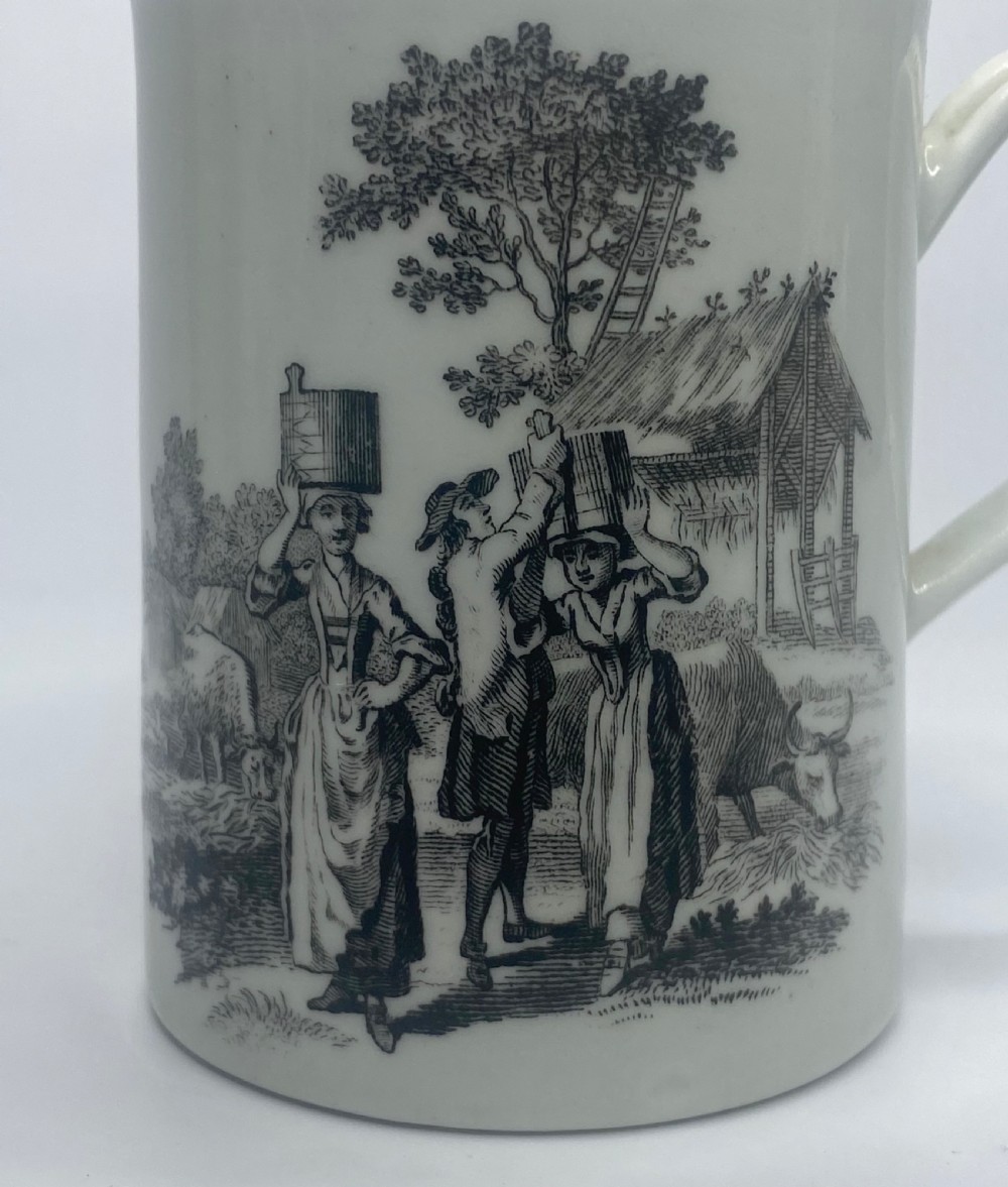 Worcester porcelain mug, ‘Bagpiper’ & ‘Milkmaids’, c. 1770. View VII