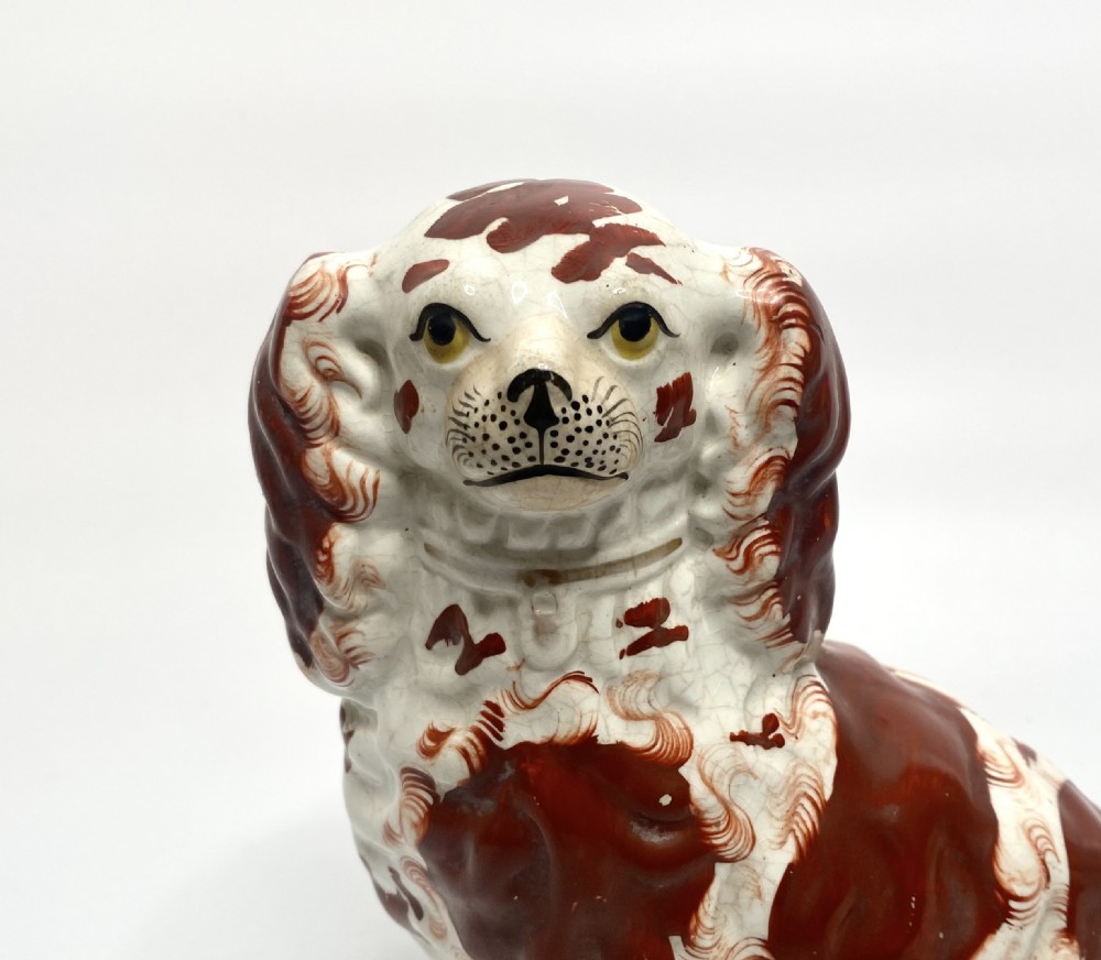 Pair Staffordshire pottery Spaniels, c. 1850. View II