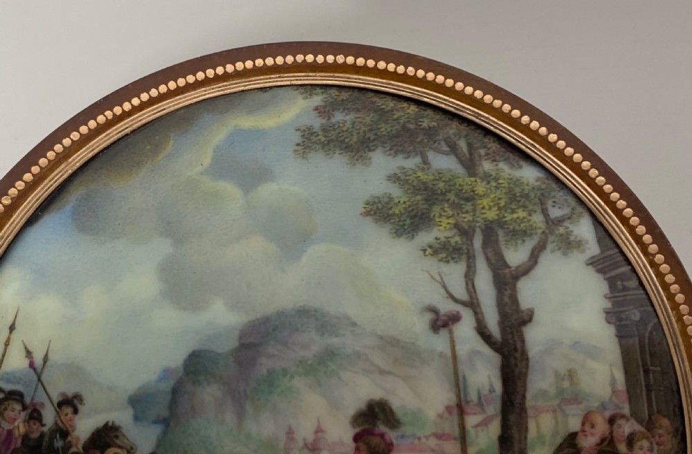 French gold pique horn and enamel box, William Tell, c. 1790. View VIII
