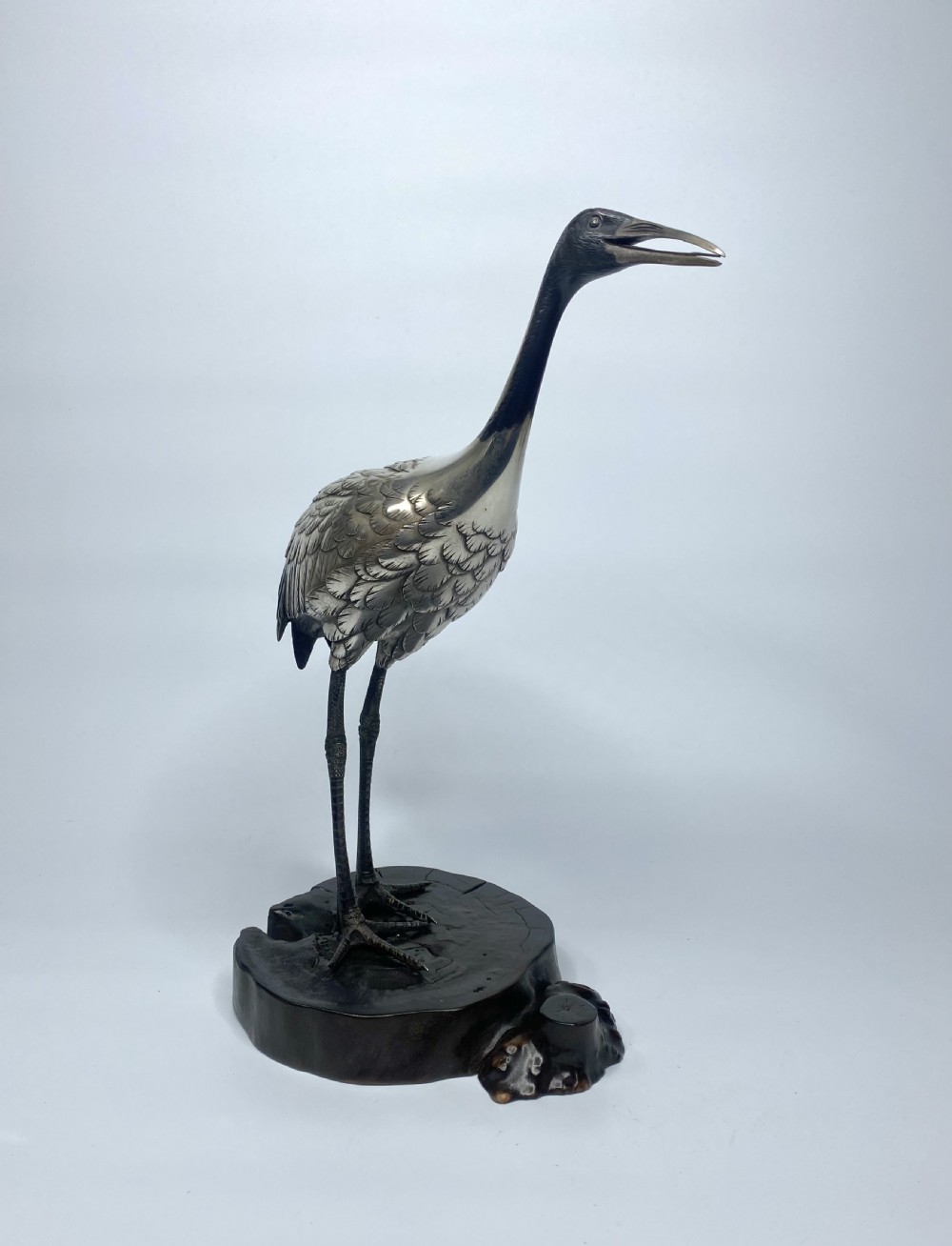 Japanese silvered bronze Manchurian Crane, Hidenao, Meiji Period. View IV