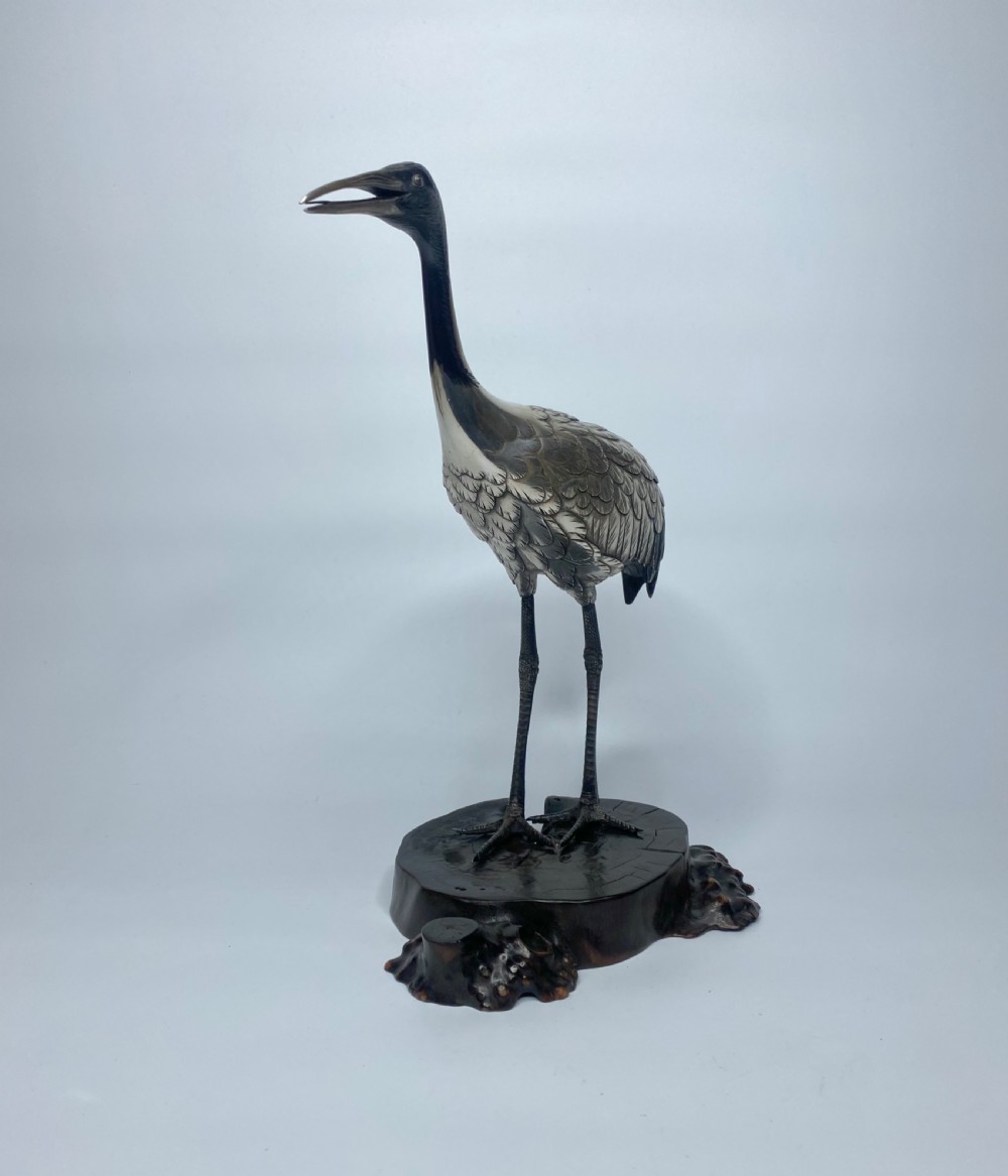 Japanese silvered bronze Manchurian Crane, Hidenao, Meiji Period. View V
