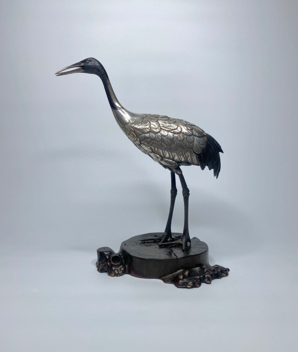 Japanese silvered bronze Manchurian Crane, Hidenao, Meiji Period. View VII