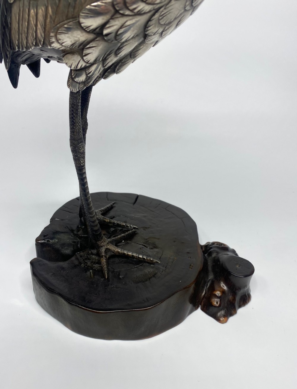 Japanese silvered bronze Manchurian Crane, Hidenao, Meiji Period. View VIII