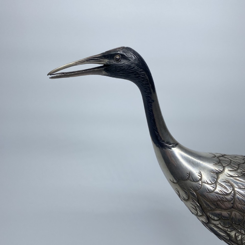 Japanese silvered bronze Manchurian Crane, Hidenao, Meiji Period. View XI