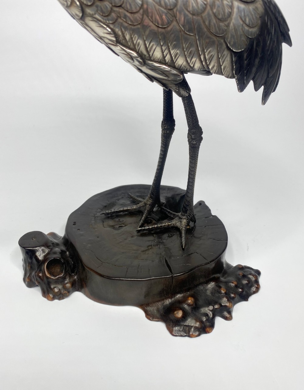 Japanese silvered bronze Manchurian Crane, Hidenao, Meiji Period. View XII