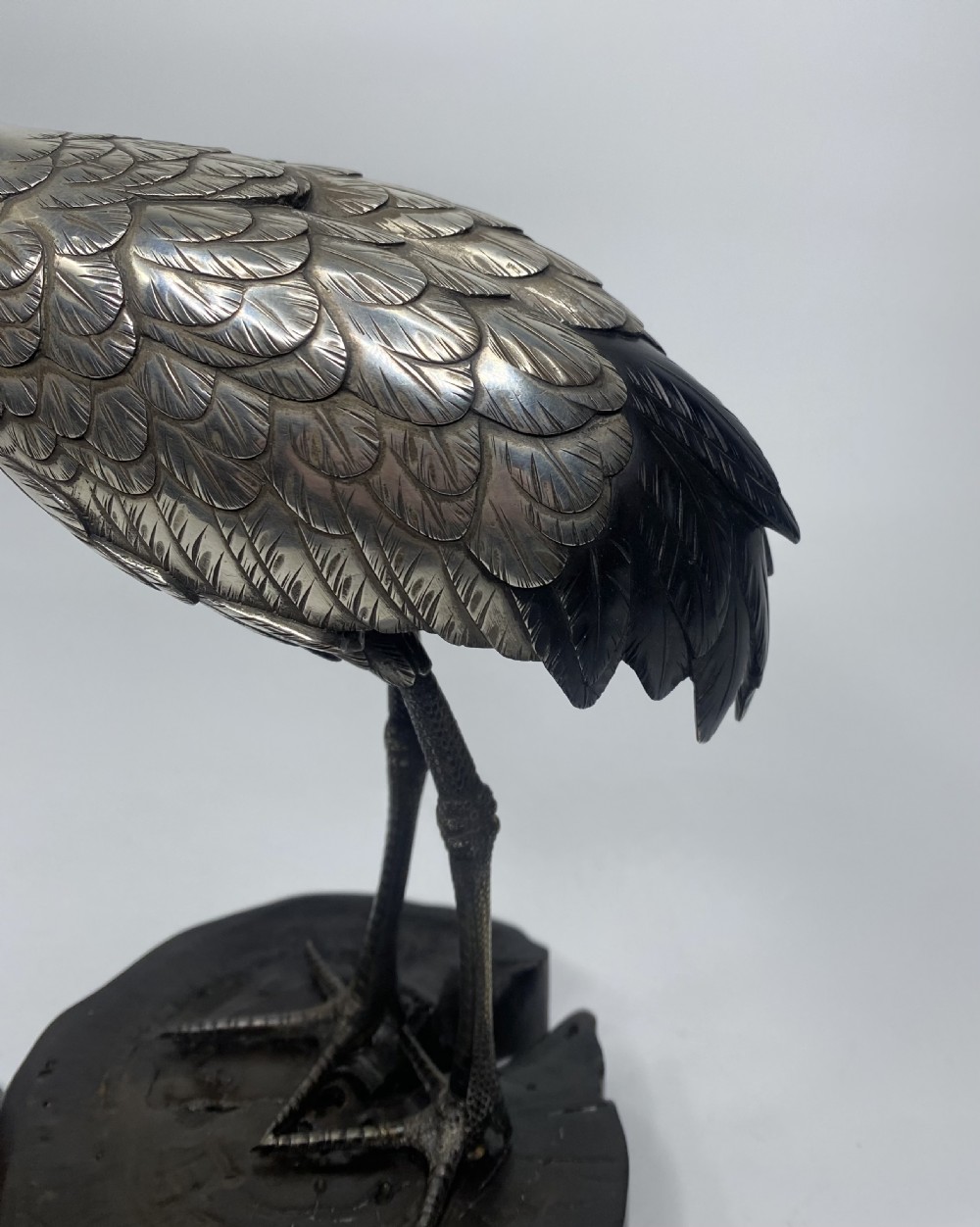 Japanese silvered bronze Manchurian Crane, Hidenao, Meiji Period. View XIII