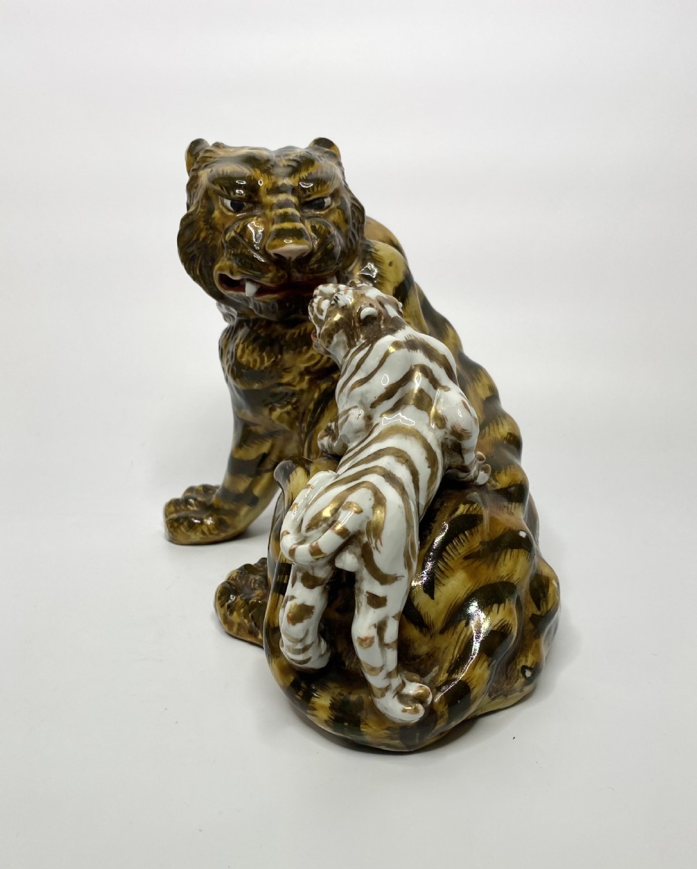 Kutani porcelain tigers okimono, Japan, c. 1890, Meiji Period. View II