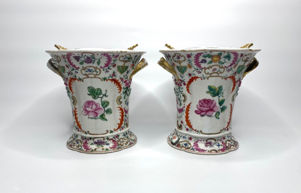 Pair Chinese porcelain bough pots, c. 1760. Qianlong Period.