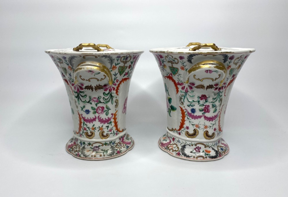 Pair Chinese porcelain bough pots, c. 1760. Qianlong Period. View III