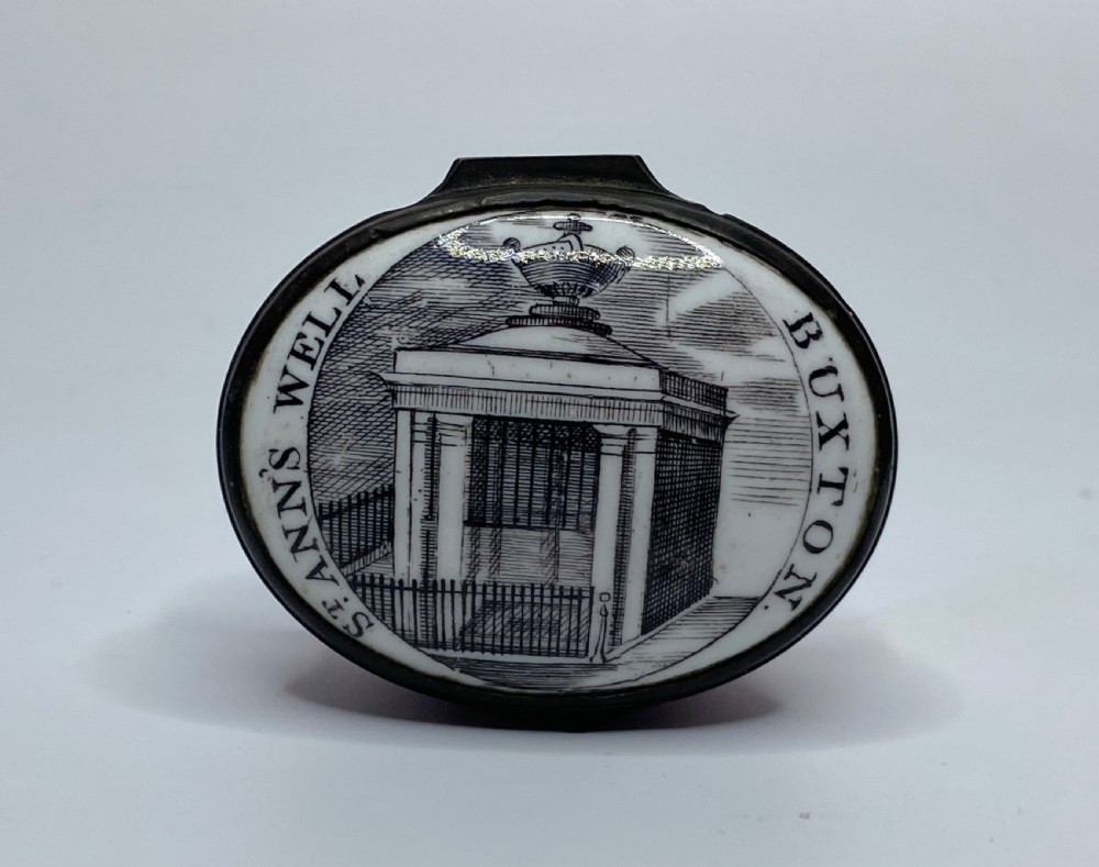 Bilston enamel patch box, Buxton, c. 1770.