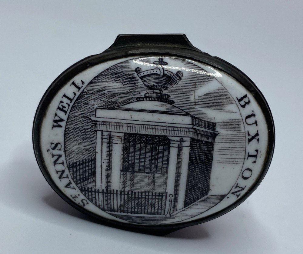 Bilston enamel patch box, Buxton, c. 1770. View VII