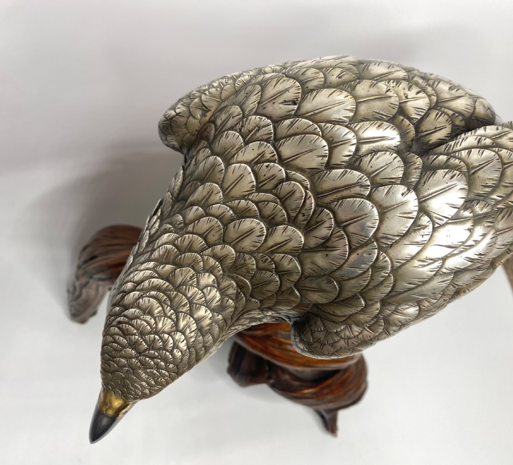 Japanese silvered bronze Sea Eagle okimono. Genryusai Seiya, Meiji Period. View IV