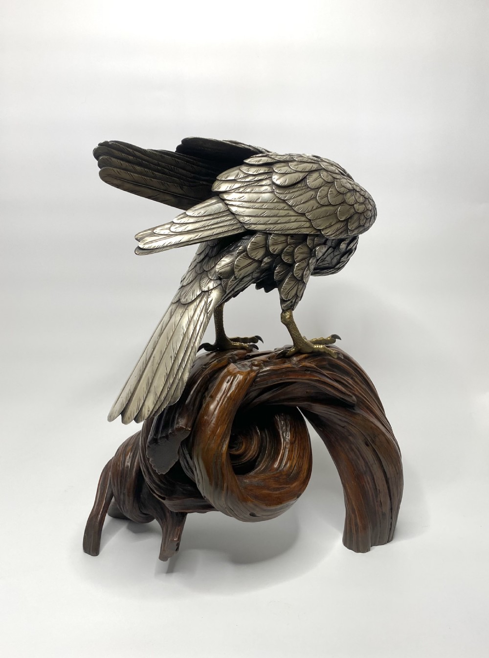 Japanese silvered bronze Sea Eagle okimono. Genryusai Seiya, Meiji Period. View VI