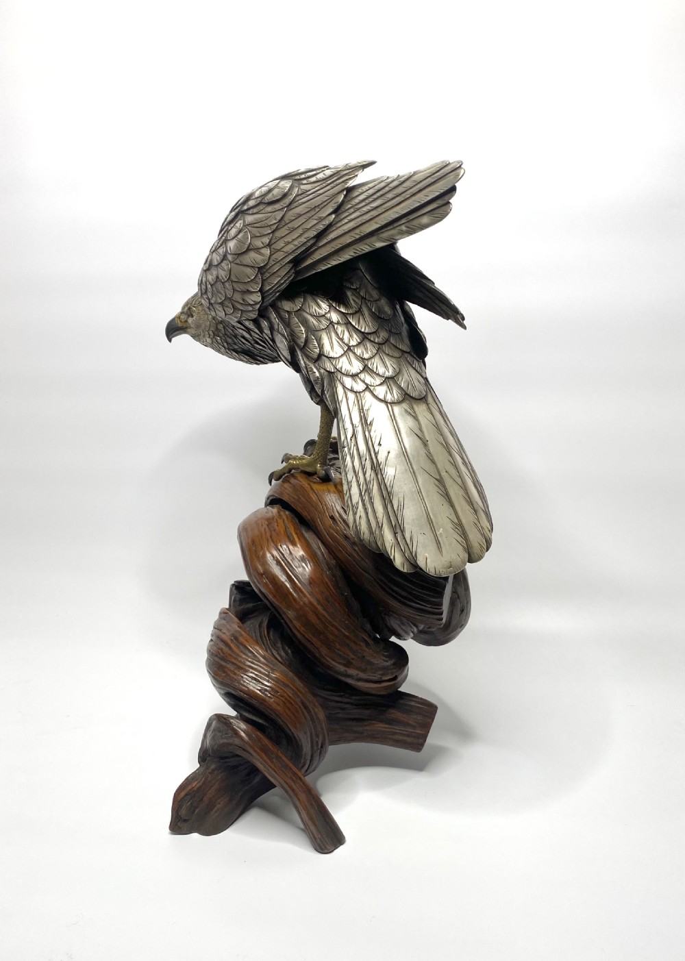Japanese silvered bronze Sea Eagle okimono. Genryusai Seiya, Meiji Period. View VII