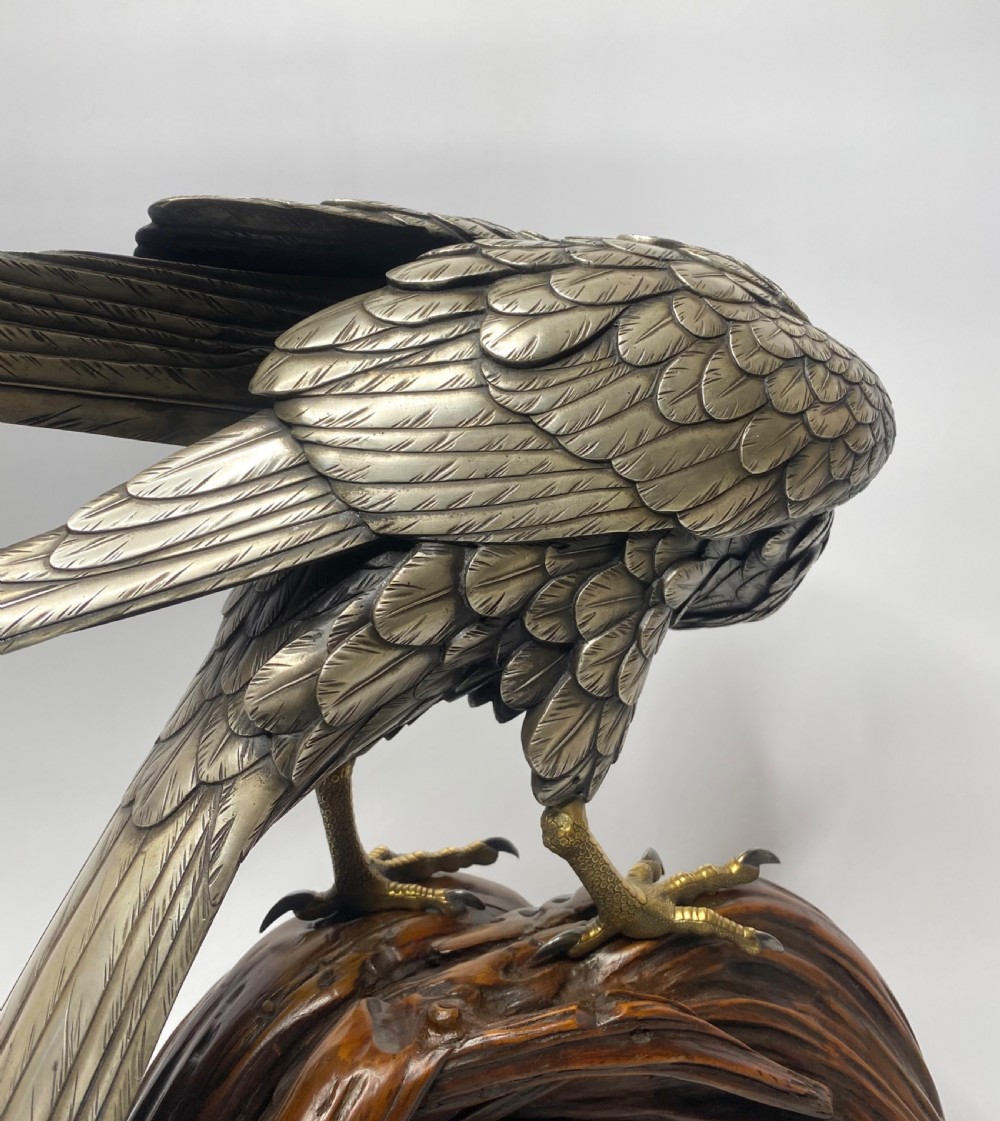 Japanese silvered bronze Sea Eagle okimono. Genryusai Seiya, Meiji Period. View VIII