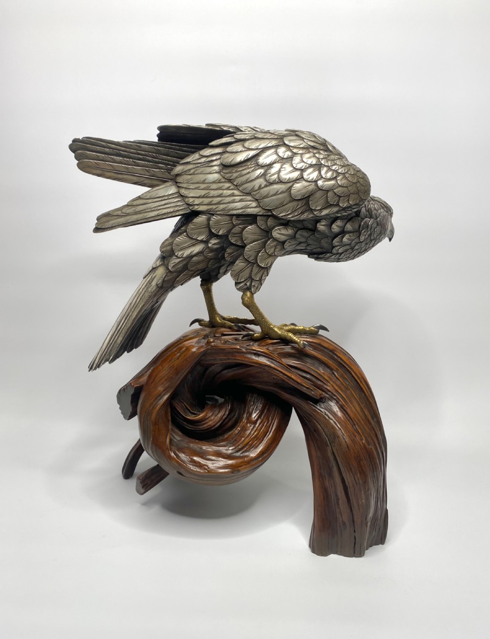 Japanese silvered bronze Sea Eagle okimono. Genryusai Seiya, Meiji Period. View IX