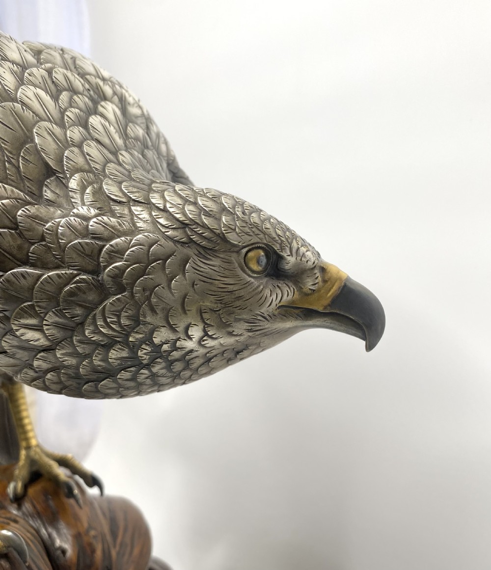 Japanese silvered bronze Sea Eagle okimono. Genryusai Seiya, Meiji Period. View XI