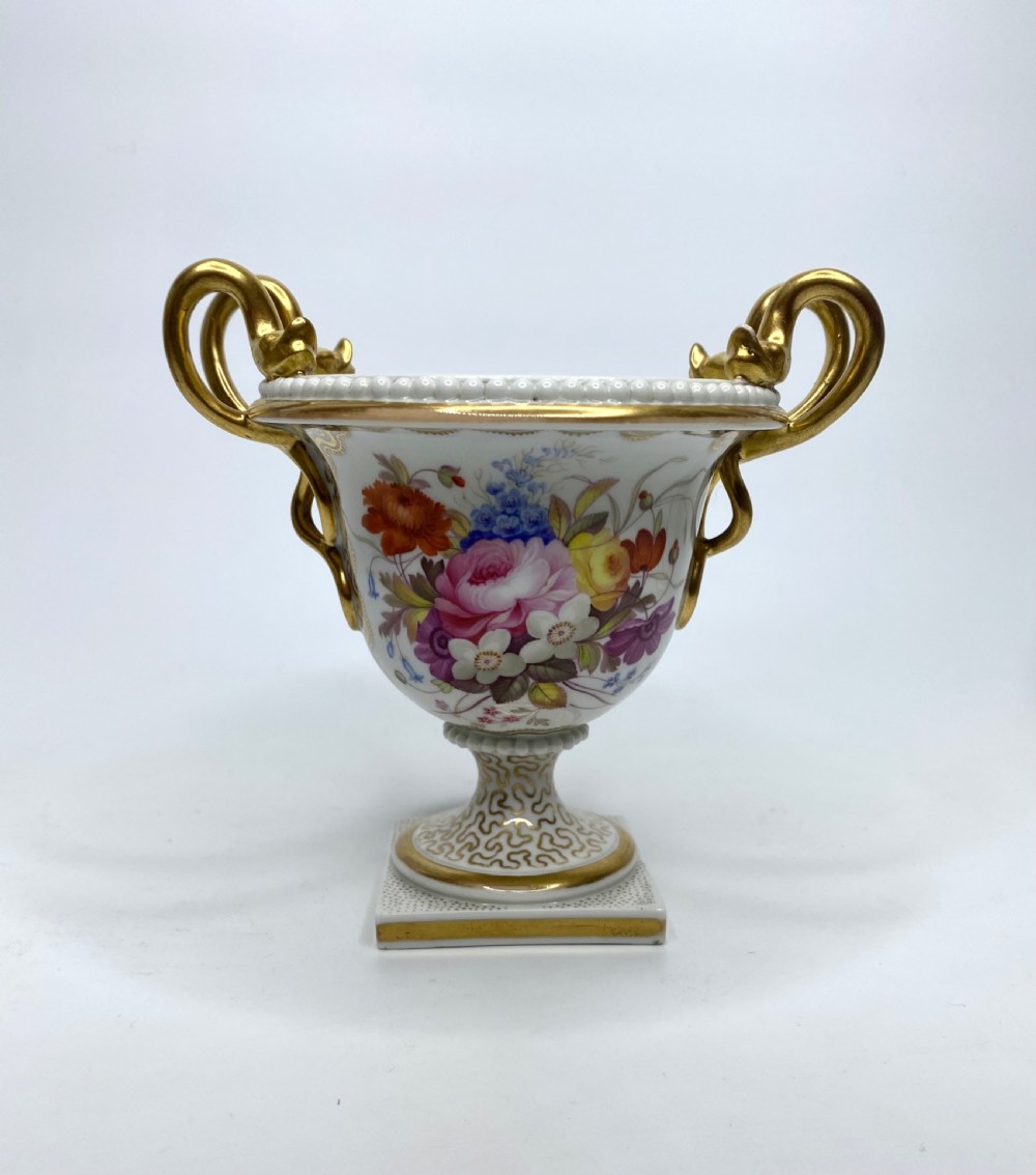Pair FBB Worcester porcelain urns, c. 1815. View II