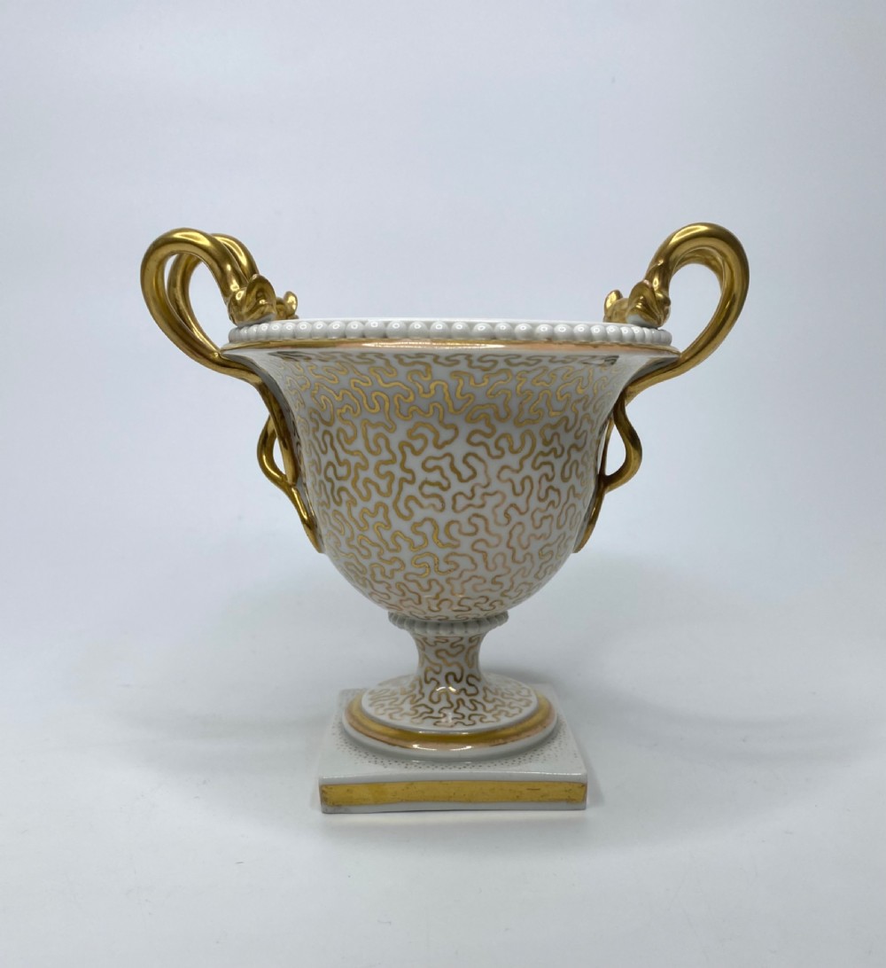 Pair FBB Worcester porcelain urns, c. 1815. View VI