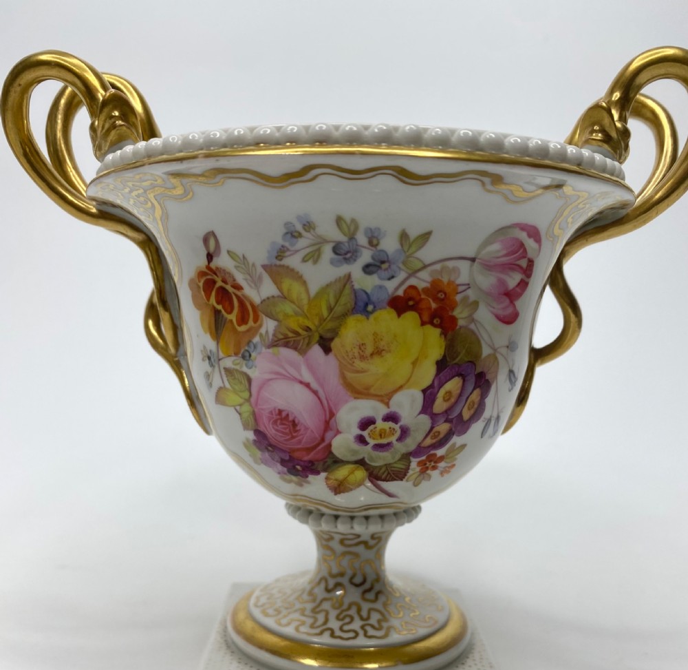 Pair FBB Worcester porcelain urns, c. 1815. View VIII