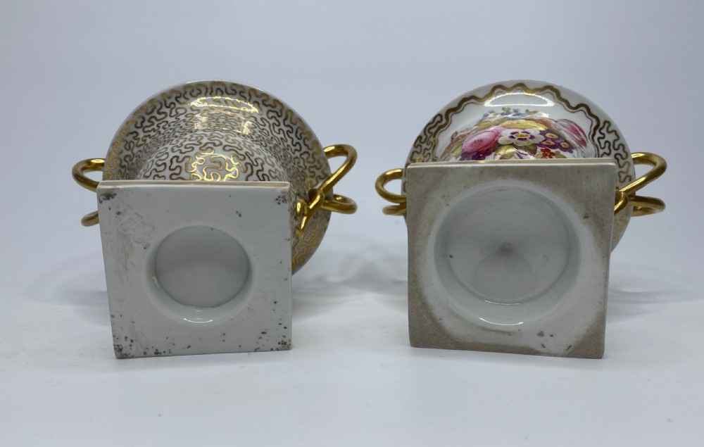 Pair FBB Worcester porcelain urns, c. 1815. View IX