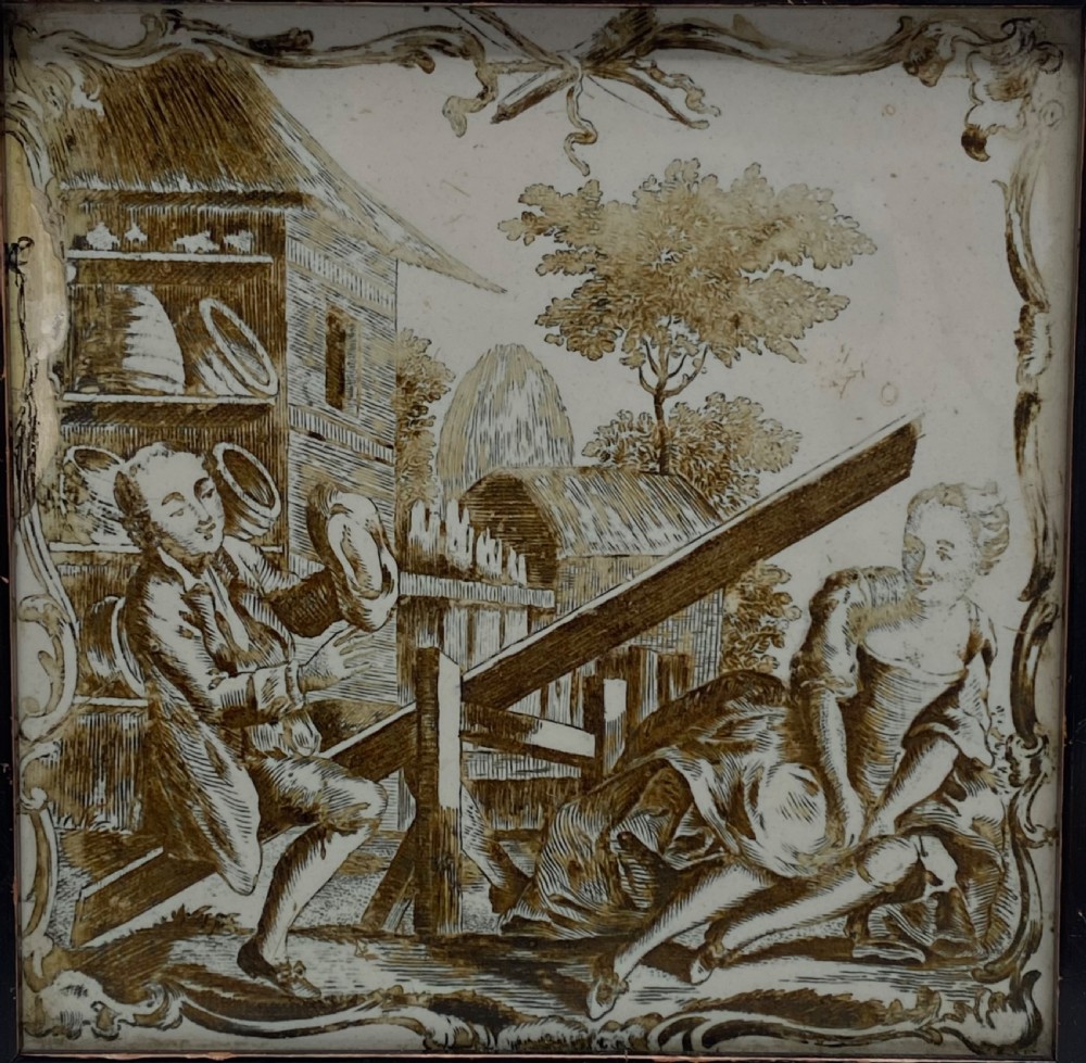 Liverpool Delft tile, John Sadler print, c. 1770. View II